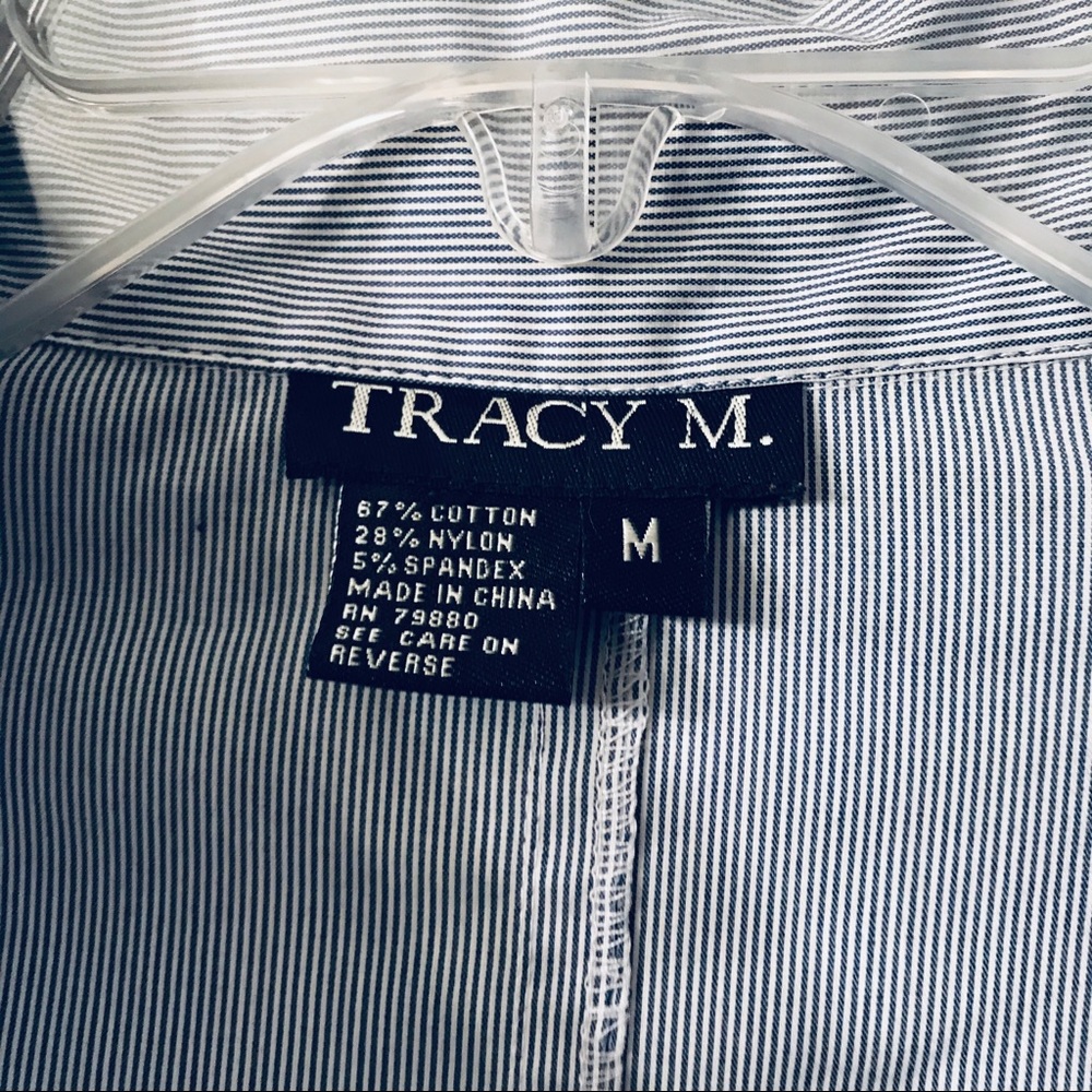 Tracy M Blue/White Pleated Cuff Sleeve Button Down - Picture 3 of 6